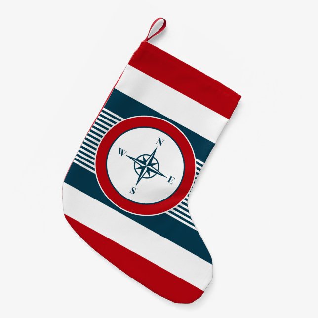 Meia De Natal Pequena Design náutico (Frente (Pendurada))