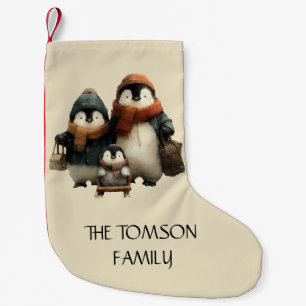 Meia De Natal Pequena Design Personalizado Família de Pinguins de Invern