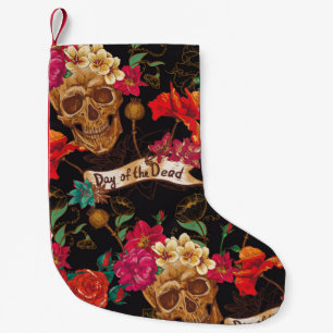 Meia De Natal Pequena Dia do Caveira e Flores do Fundo Morto sem Costura