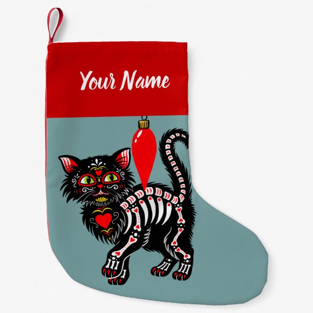 Meia De Natal Pequena Dia do Gatinho Morto Personalizado (Frente)