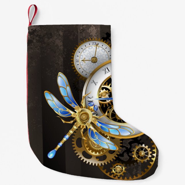 Meia De Natal Pequena Dials Steampunk com Libélula (Frente)
