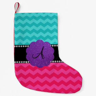 Meia De Natal Pequena Diamantes cor-de-rosa-turquesa monogramo