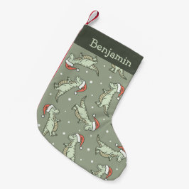 Meia De Natal Pequena Dinosaur Christmas Boy Santa Claus Dino T-Rex Sage