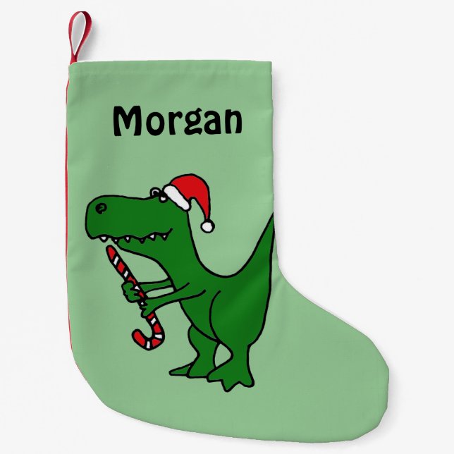 Meia De Natal Pequena Dinossauro T-Rex engraçado em Santa Hat (Frente)