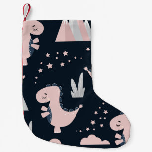 Meia De Natal Pequena dinossauros cor-de-rosa, fundo escuro, fofo