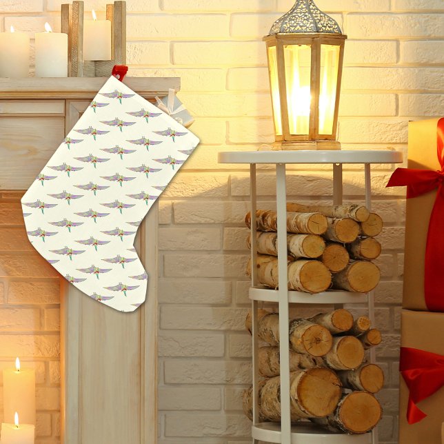 Meia De Natal Pequena Dinossauros Papais noeis Pterodactyl Crianças Colo (Christmas dinosaurs wearing santa hats pterodactyl flying dino pattern holiday stocking )