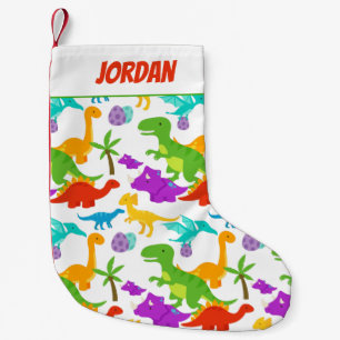 Meia De Natal Pequena Dinossauros Vermelhos e Cons