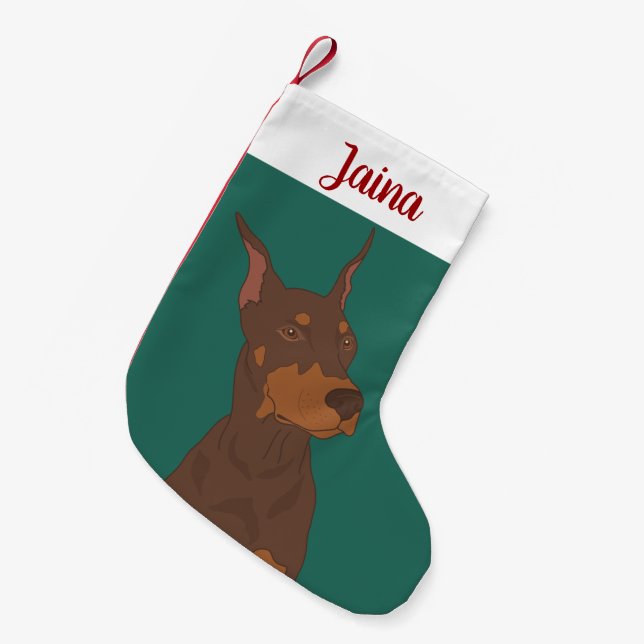 Meia De Natal Pequena Doberman Pinscher de Natal (Frente (Pendurada))