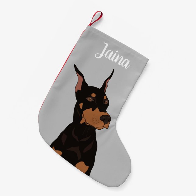 Meia De Natal Pequena Doberman Pinscher de Natal (Frente (Pendurada))
