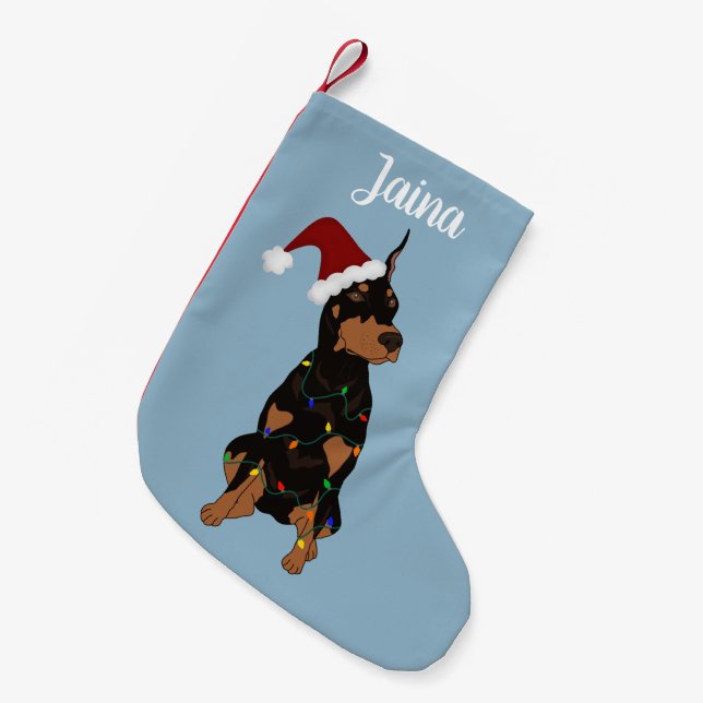 Meia De Natal Pequena Doberman Pinscher de Natal (Frente (Pendurada))