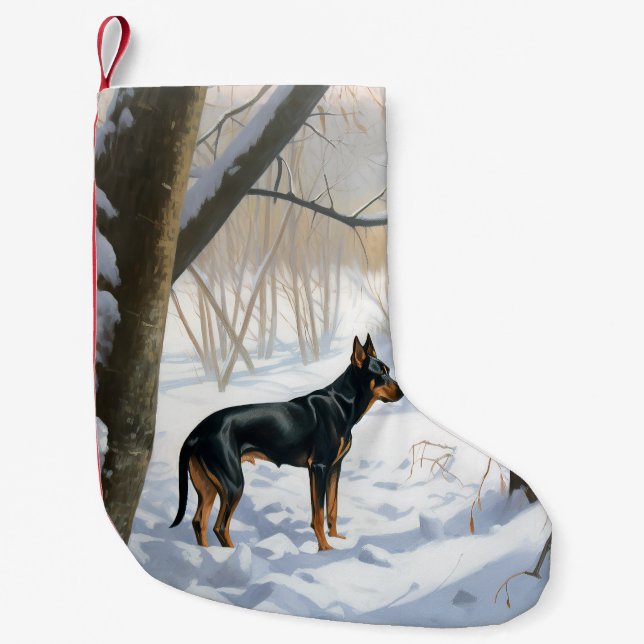 Meia De Natal Pequena Doberman Pinscher Deixe Nevar Natal (Frente)
