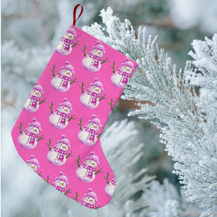 Meia De Natal Pequena Doce Homem de Neve Rosa Branco Natal