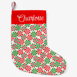 Meia De Natal Pequena Doces de menta Verde Branco Personalizado