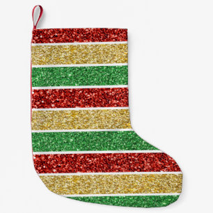 Meia De Natal Pequena Doces de Natal Strips Vermelho Ouro Verde Amarelo