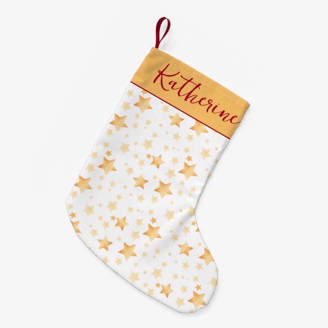 Meia De Natal Pequena Douradas estrelas brancas Trendy Seasonal Patterno (Frente (Pendurada))