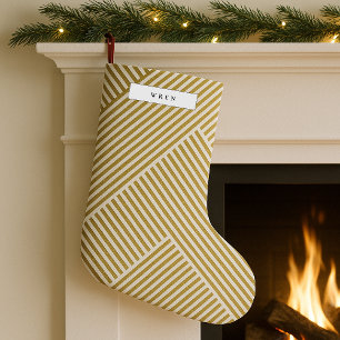 Meia De Natal Pequena Dourado padrão geométrico Luxo sofisticado elegant