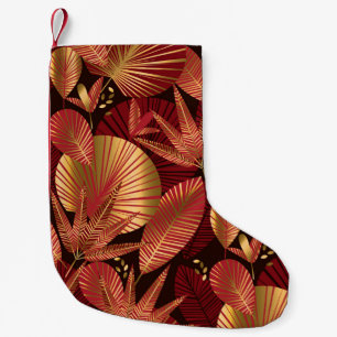 Meia De Natal Pequena Dourado Padrão Tropical, Geométrico.