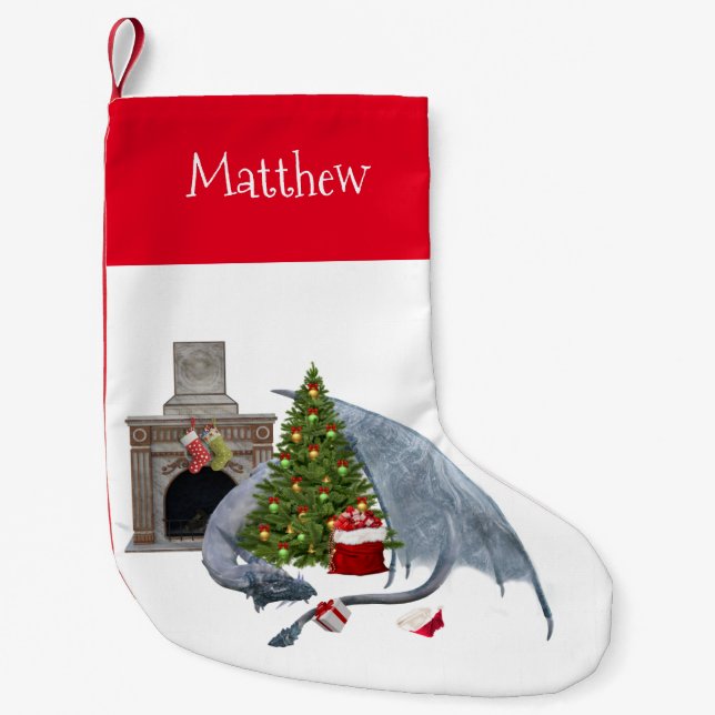 Meia De Natal Pequena Dragão de Natal Personalizado (Frente)