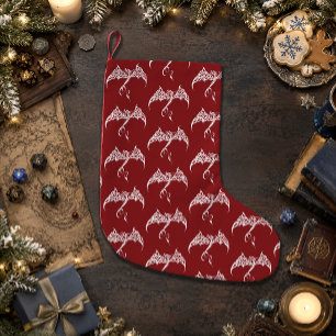 Meia De Natal Pequena Dragão Tribal Celta Vermelho Branco