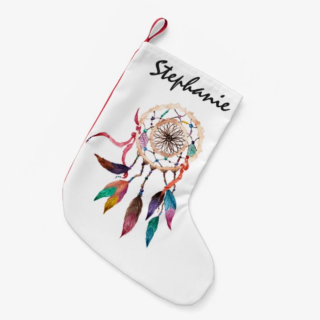 Meia De Natal Pequena Dreamcatcher boémio na pintura vibrante da (Frente (Pendurada))