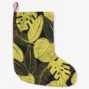 Meia De Natal Pequena Duas Peças Tropicais De Folha Amarelo-Tom Sem Olh