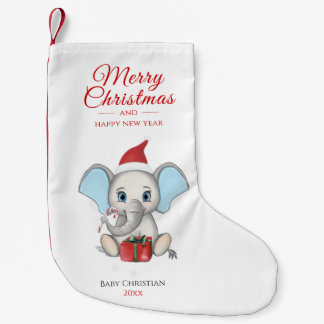 Meia De Natal Pequena Elefante de Natal Adorável | Personalizado