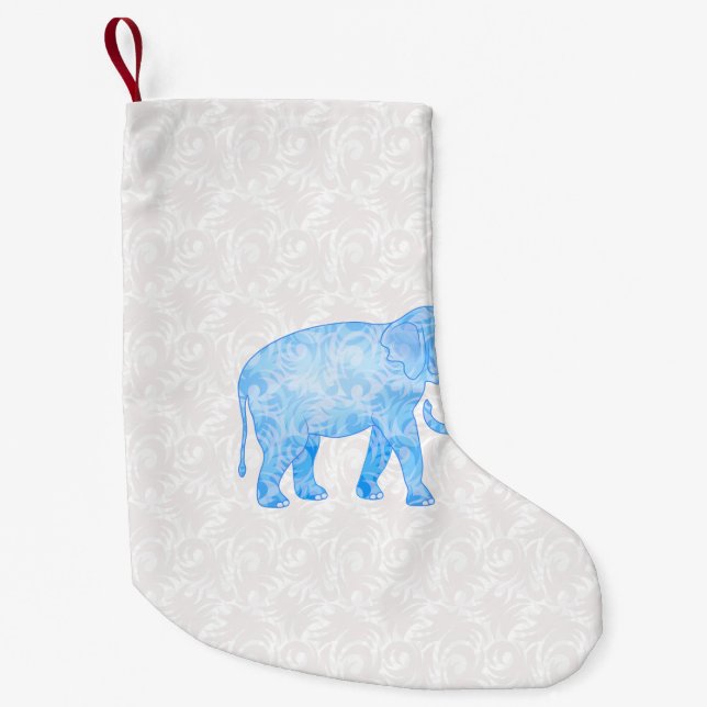 Meia De Natal Pequena Elefante indiano azul do teste padrão (Frente)
