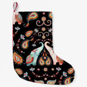 Meia De Natal Pequena Elefante Tribal: Padrão de Paisley de Watercolor.
