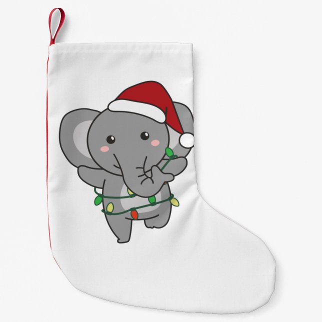 Meia De Natal Pequena Elefantes de Natal (Frente)