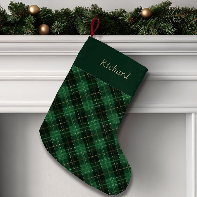Meia De Natal Pequena Elegant Green Plaid Personalized  (Criador carregado)