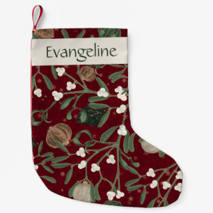 Meia De Natal Pequena Elegante Azevinho de Férias Vermelho Bagas de Inve