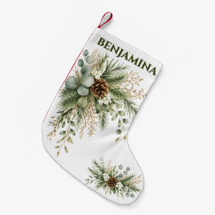 Meia De Natal Pequena Elegante Botânica de Natal Evergreen