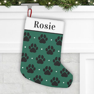 Meia De Natal Pequena Elegante Estampa de Pata Verde e Preta com Nome do
