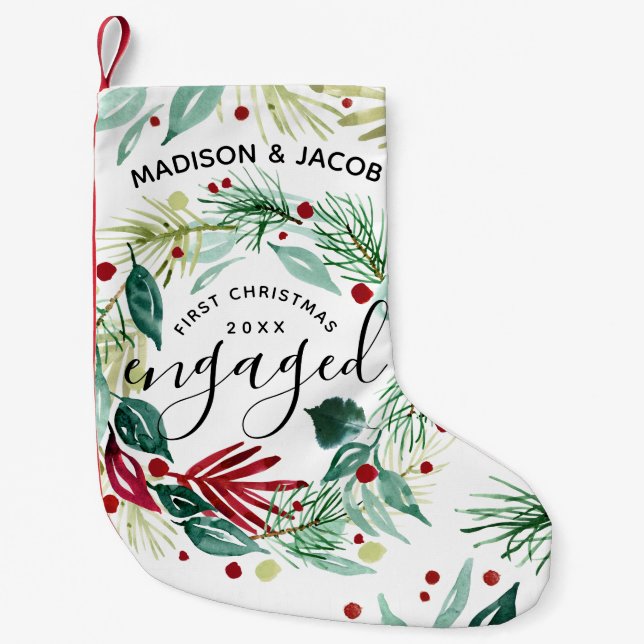 Meia De Natal Pequena Elegante Primeiro Natal Envolvido em Greenery Wrea (Frente)