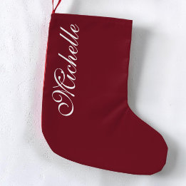 Meia De Natal Pequena Elegante Script Vermelho Burgundy Personalizado Si