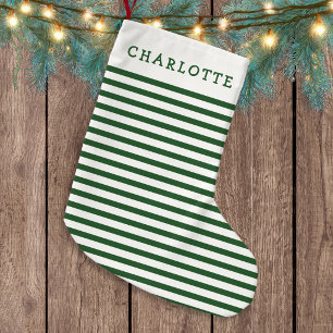 Meia De Natal Pequena Elegante Verde Listras Brancas Nome Personalizado