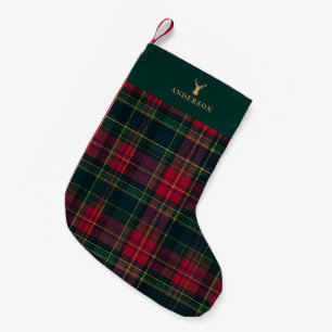 Meia De Natal Pequena Elegante Xadrez Tartan Feliz Natal Nome da Família