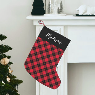 Meia De Natal Pequena Elegante Xadrez Vermelho e Preto Personalizado