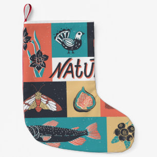 Meia De Natal Pequena Elementos Natureza, Ícones de Estilo Retroativo.