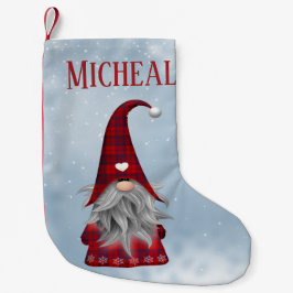 Meia De Natal Pequena Elf de Feriado de Xadrez de Buffalo Preto e Vermel