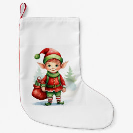 Meia De Natal Pequena Elfo de Natal com um saco de presentes