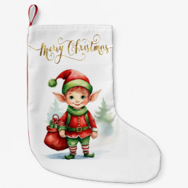 Meia De Natal Pequena Elfo de Natal com um saco de presentes