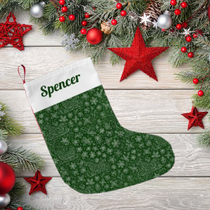 Meia De Natal Pequena Emerald Green Doodle Natal Sleigh Patterno