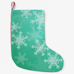 Meia De Natal Pequena Emerald White Snowflakes Nome de Natal Minimalista