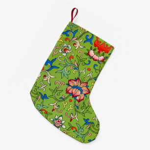 Meia De Natal Pequena Enfeite Chinês Vintage Owen Jones Floral Verde