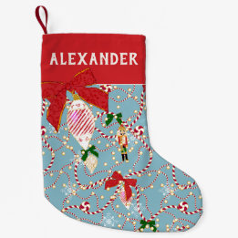 Meia De Natal Pequena Enfeite Elegante Noz Cracker com Punho Azul Vermel