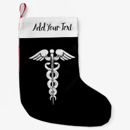 Meia De Natal Pequena Enfermeiro Médico Caduceus Preto Branco