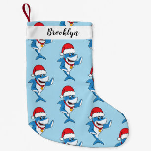 Meia De Natal Pequena Engraçado desenho animado de tubarão de Natal