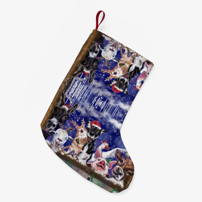 Meia De Natal Pequena Engraçado Natal com Feliz Festa Animal (Frente (Pendurada))