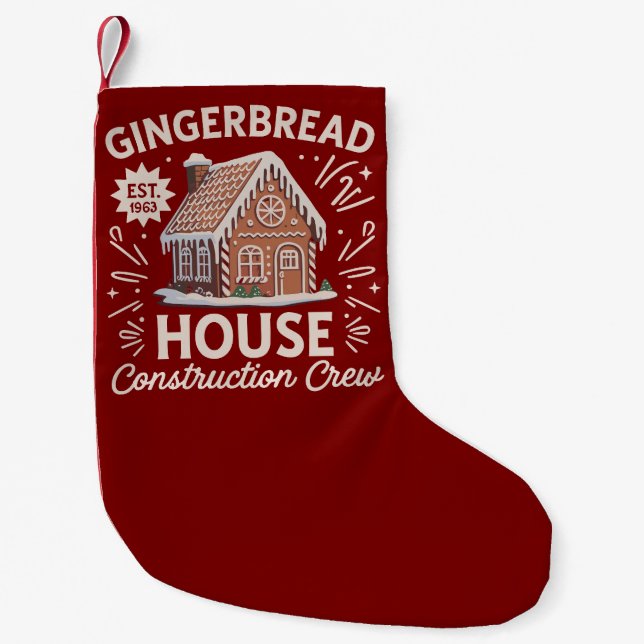 Meia De Natal Pequena Equipe de Construção de Casa de Biscoito de Natal  (Frente)